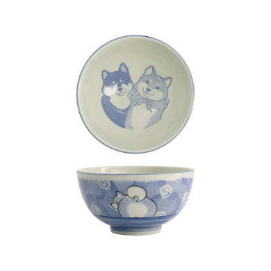 Tokyo Design Studio Rice Bowl Kawaii Shiba-Dog Blue, Porcelain, Ø 16 × 8 cm, 600 ml