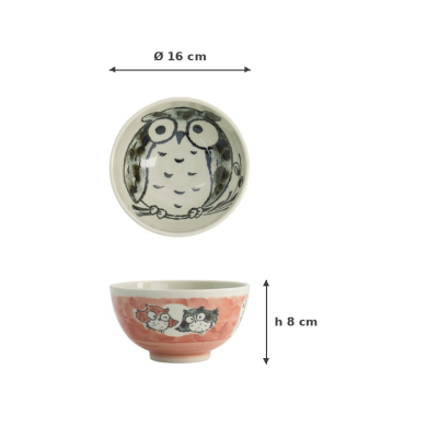 Rice Bowl Kawaii Owl Pink, Porcelain, Ø 16 × 8 cm, 600 ml, Item No. 20995