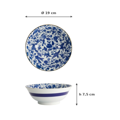 Noodle Bowl Japan Flower Blue/White, Porcelain, Ø 19 × 7.5 cm, 1 l, Item No. 2099