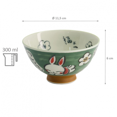 TDS, Rice Bowl, Kawaii Rabbit, Green, Ø 11.5 x 6 cm, 300ml - Item No: 21002