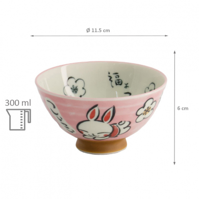 TDS, Rice Bowl, Kawaii Rabbit, Pink, Ø 11.5 x 6 cm, 300ml - Item No: 21003