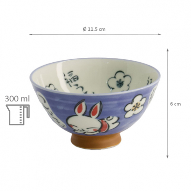 TDS, Rice Bowl, Kawaii Rabbit, Blue, Ø 11.5 x 6 cm, 300ml - Item No: 21004