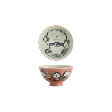 Tokyo Design Studio Reisschale Kawaii Cat Rosa, Porzellan, Ø 11,5 × 6 cm, 300 ml