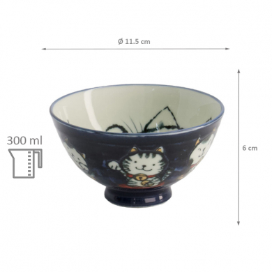 TDS, Rice Bowl, Kawaii Cat, Blue, Ø 11.5 x 6 cm, 300ml - Item No. 21025