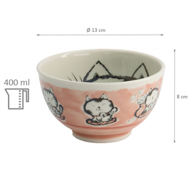 TDS, Rice Bowl, Kawaii Cat, Pink, Ø 13 x 8 cm, 400ml - Item No: 21026