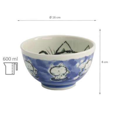 TDS, Rice Bowl, Kawaii Cat, Blue, Ø 16 x 8 cm, 600ml - Item No: 21027