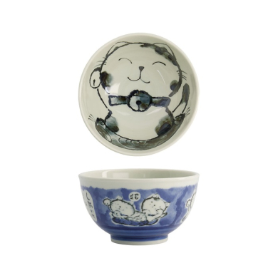 Tokyo Design Studio Reisschale Kawaii Cat Blau, Porzellan, Ø 16 × 8 cm, 600 ml