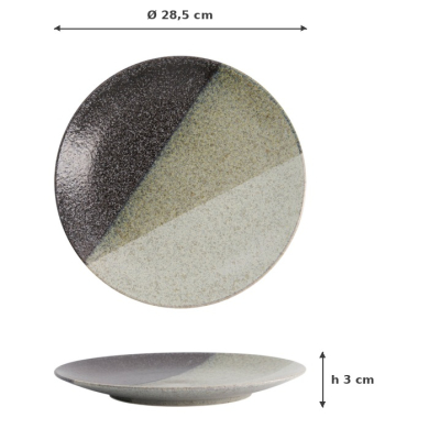 Large Round Plate Oboro Yamakage Black/Brown/White, Ceramic, Ø 28.5 × 3 cm, Item No. 21083