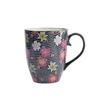 TDS, Kawaii Blume Tasse mit Geschenkbox, Schwarz, Ø 8.5x10.2cm, 300 ml, Art.-Nr. 21175