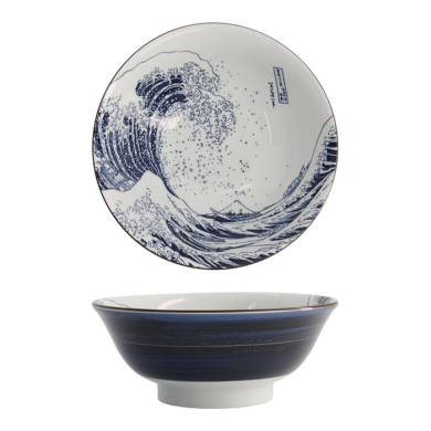 Tokyo Design Studio Ramenschale Hokusai Blau/Weiß, Porzellan, Ø 21 × 8,5 cm