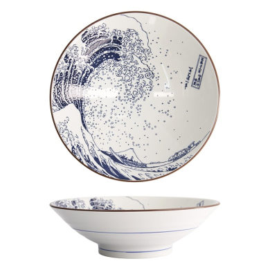 Tokyo Design Studio Ramenschale Hokusai Blau/Weiß, Porzellan, Ø 24 × 7,5 cm