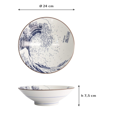 Ramenschale Hokusai Blau/Weiß, Porzellan, Ø 24 × 7,5 cm, Art.-Nr. 21209