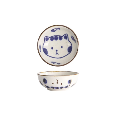 Tokyo Design Studio Schale Kawaii Cat Neko Blau, Porzellan, Ø 13,2 × 5,3 cm, 360 ml