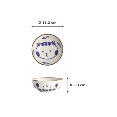 Schale Kawaii Cat Neko Blau, Porzellan, Ø 13,2 × 5,3 cm, 360 ml, Art.-Nr. 21275