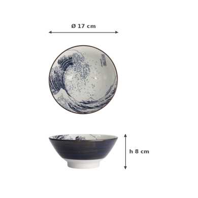 Ramen Bowl Hokusai Blue/White, Porcelain, Ø 17 × 8 cm, Item No. 21329