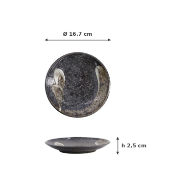 Teller Arahake Schwarz/Braun, Steinzeug, Ø 16,7 × 2,5 cm, Art.-Nr. 21424