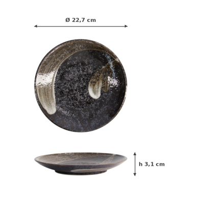 Plate Arahake Black/Brown, Stoneware, Ø 22.7 × 3.1 cm, Item No. 21425