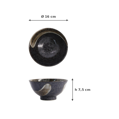 Rice Bowl Arahake Black/Brown, Stoneware, Ø 16 × 7.5 cm, 600 ml, Item No. 21428