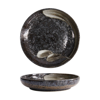 Tokyo Design Studio Pasta Plate Arahake Black/Brown, Stoneware, Ø 22 × 4 cm, 650 ml