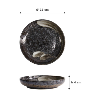 Pasta Plate Arahake Black/Brown, Stoneware, Ø 22 × 4 cm, 650 ml, Item No. 21436