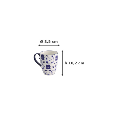 Mug Kawaii Lucky Cat Blue in Gift Box, Porcelain, Ø 8.5 × 10.2 cm, 380 ml, Item No. 21528