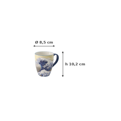 Tasse Kawaii Hokusai Blau/Gelb in Geschenkbox, Porzellan, Ø 8,5 × 10,2 cm, 380 ml, Art.-Nr. 21531