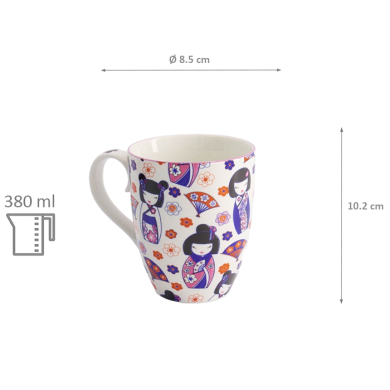 TDS, Kawaii Kokeshi Mug W/Giftbox, 8.5x10.2cm, 380 ml, Item No. 21532