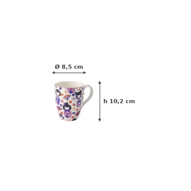 Mug Kawaii Kokeshi Purple/White, Porcelain, Ø 8.5 × 10.2 cm, 380 ml, Item No. 21532