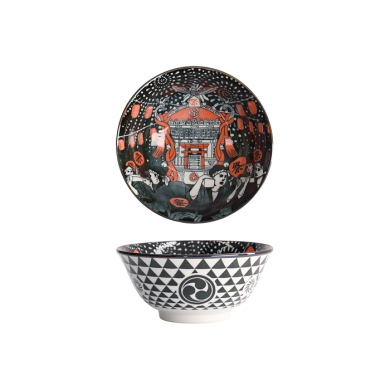 Tokyo Design Studio Rice Bowl Asakusa Matsuri Red/Black, Porcelain, Ø 14.8 × 7 cm, 550 ml