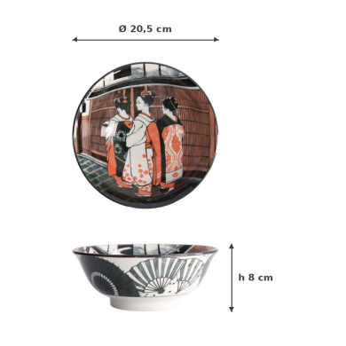 Noodle Bowl Asakusa Geisha White/Black, Porcelain, Ø 20.5 × 8 cm, 1.25 l, Item No. 21556