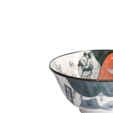 Rice Bowl Asakusa Sumo Red/Black, Porcelain, Ø 14.8 × 7 cm, 550 ml, Item No. 21557