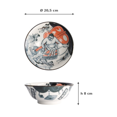 Noodle Bowl Asakusa Sumo White/Black, Porcelain, Ø 20.5 × 8 cm, 1.25 l, Item No. 21558