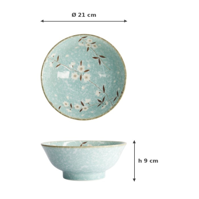 Ramen Bowl Light Blue Sakura, Porcelain, Ø 21 × 9 cm, 1.3 l, Item No. 21588