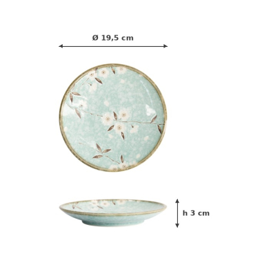 Plate Light Blue Sakura, Porcelain, Ø 19.5 × 3 cm, Item No. 21592