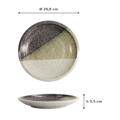 Large Round Plate Oboro Yamakage Black/Brown/White, Ceramic, Ø 24.8 × 3.5 cm, Item No. 21617