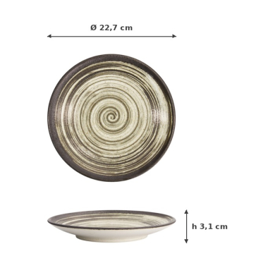 Plate Asashio Black/White, Stoneware, Ø 22.7 × 3.1 cm, Item No. 21627