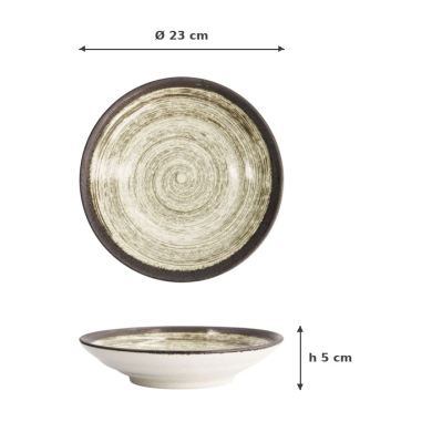 Deep Plate Asashio Black/White, Stoneware, Ø 23 × 5 cm, Item No. 21631