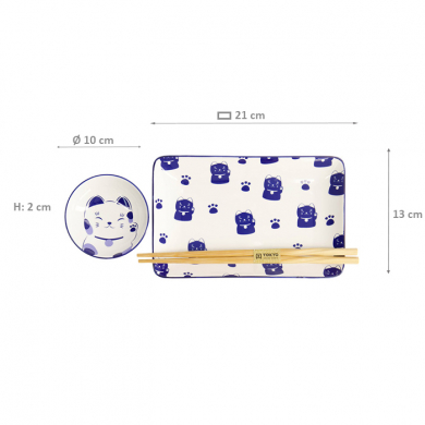 4 w/Chopsticks Kawaii Blue Maneko Sushi Plate Giftset Set at g-HoReCa (picture 6 of 6)