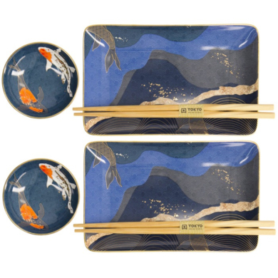 Sushi Set Kawaii Koi Blue, 6 pcs., Porcelain, Item No. 21675