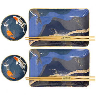 4 mit Essstäbchen Blue Kawaii Koi Sushi Teller Geschenkset bei g-HoReCa (Bild 2 von 6)