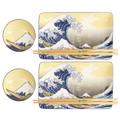 Sushi-Set Kawaii Hokusai Blau/Weiß, 6-tlg., Porzellan, Art.-Nr. 21679