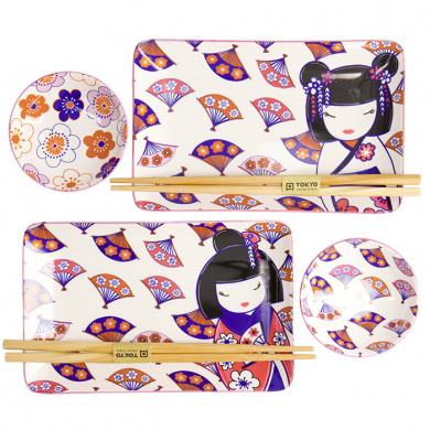 4 w/Chopsticks Blue Kawaii Maiko Sushi Plate Giftset Set at g-HoReCa (picture 2 of 6)