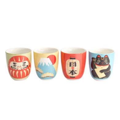 Mug Set Kawaii Japan, 4 pcs., Porcelain, Ø 7 × 8 cm, 170 ml, Item No. 21773