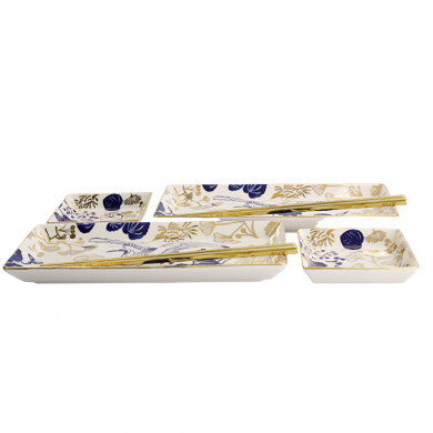 4 w/Chopsticks Flora Japonica Gold Sushi Plate Giftset Set at g-HoReCa (picture 3 of 5)