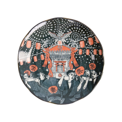 Plate Asakusa Matsuri White/Red/Black, Porcelain, Ø 25 × 3 cm, Item No. 21786