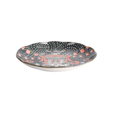 Plate Asakusa Matsuri White/Red/Black, Porcelain, Ø 25 × 3 cm, Item No. 21786