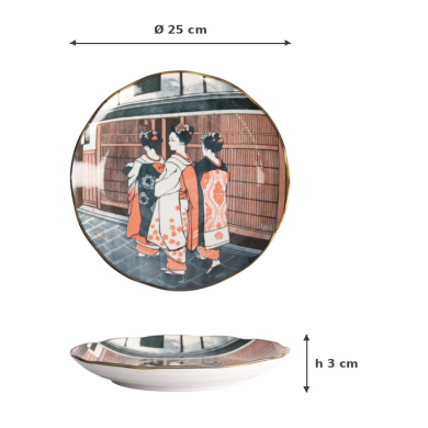 Plate Asakusa Geisha White/Red/Black, Porcelain, Ø 25 × 3 cm, Item No. 21788