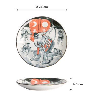 Teller Asakusa Sumo Weiß/Rot/Schwarz, Porzellan, Ø 25 × 3 cm, Art.-Nr. 21790
