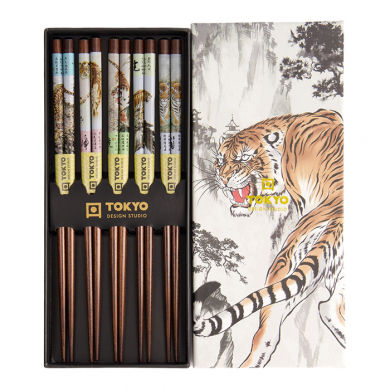 TDS, Chopstick Set, 5 pair, Giftset, Tiger, Item No. 21878