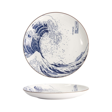 Tokyo Design Studio Teller Hokusai Nami Blau/Weiß, Porzellan, Ø 21,6 cm